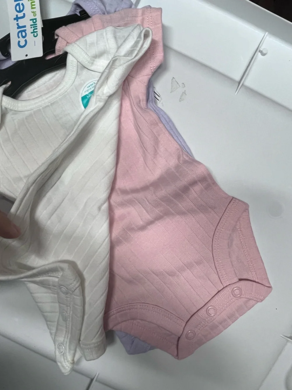 Carter's White Ribbed Baby One-Piece with Pastel Pink & Lavender Set